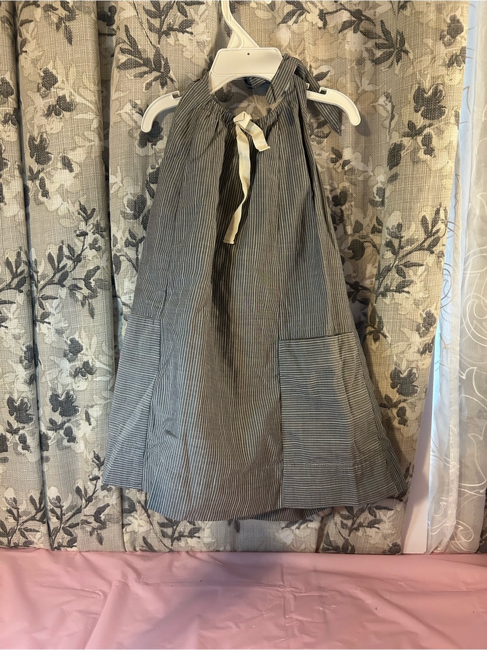 Crewcuts Gray Pinstripe Halter A-Line Dress with Cream Tie